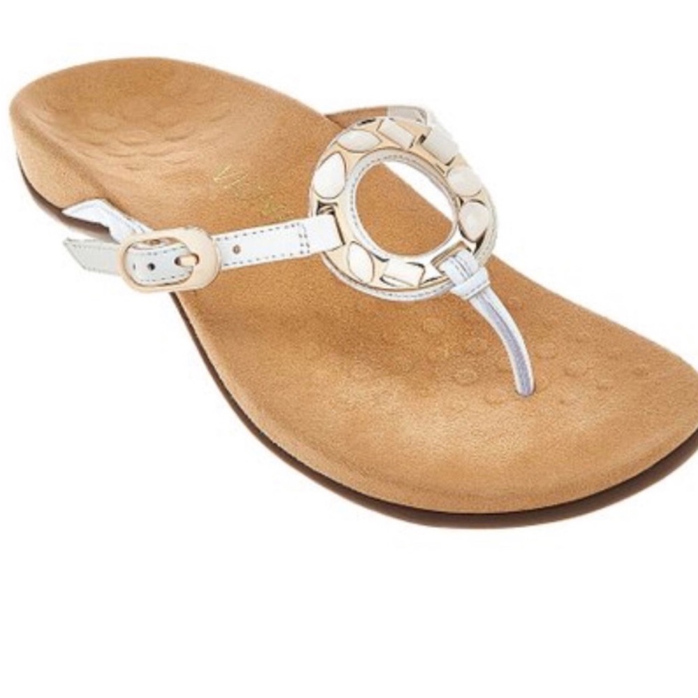 Vionic •9• Ricci White Leather/Gold Hardware Sandals